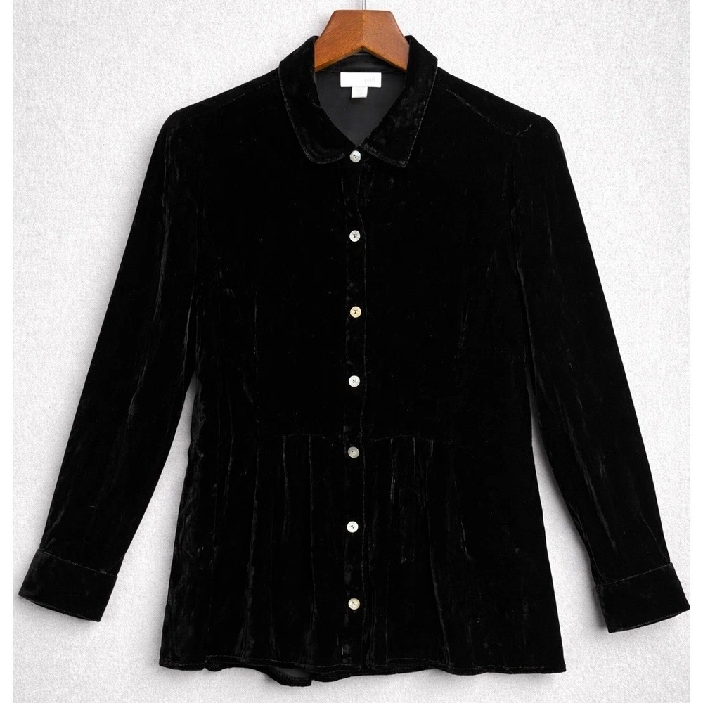 J.Jill Black Velvet Burnout Blouse Witchy Gothic Dark Romantic SP‎